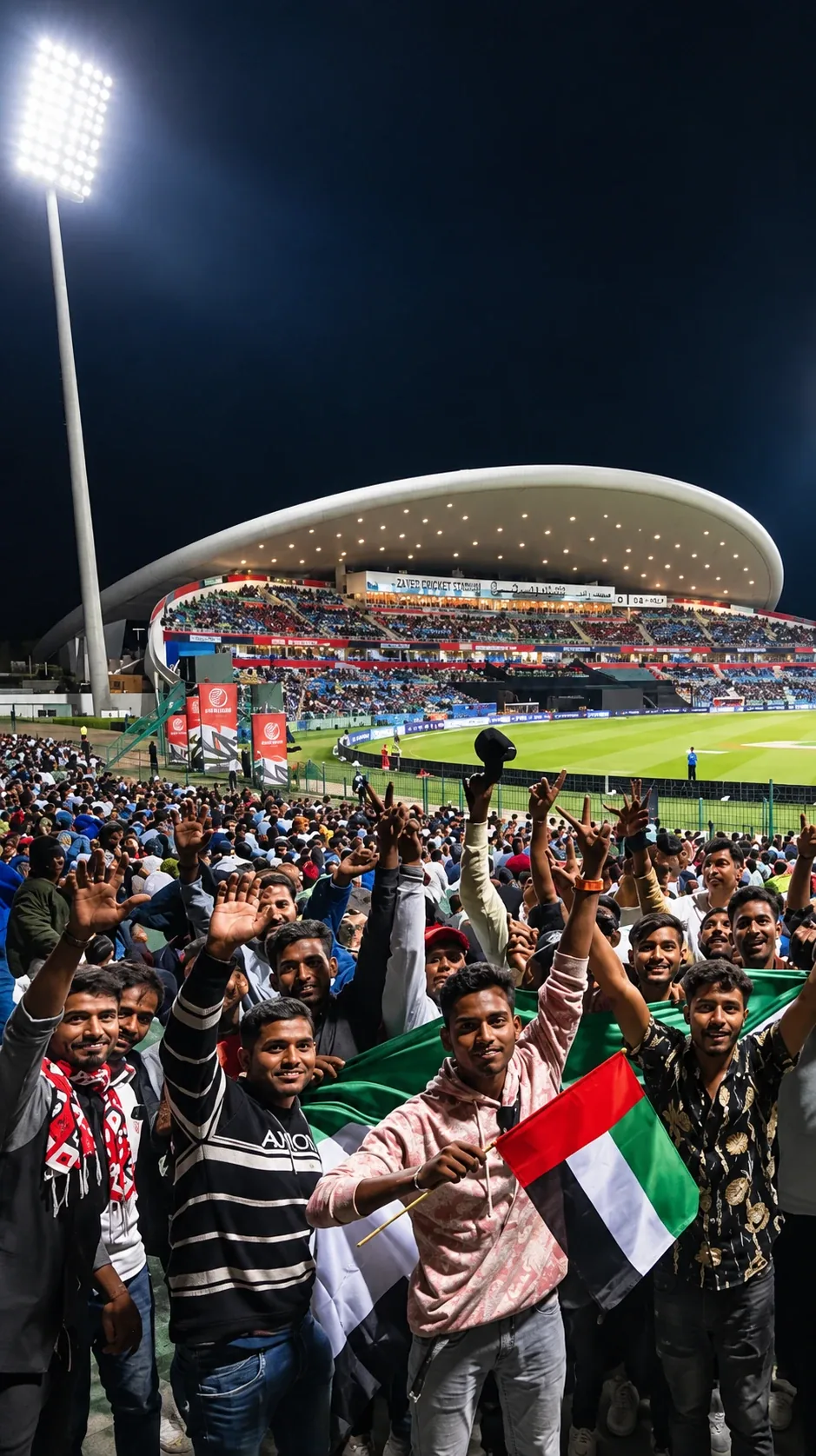 Fans waving flags in the stands