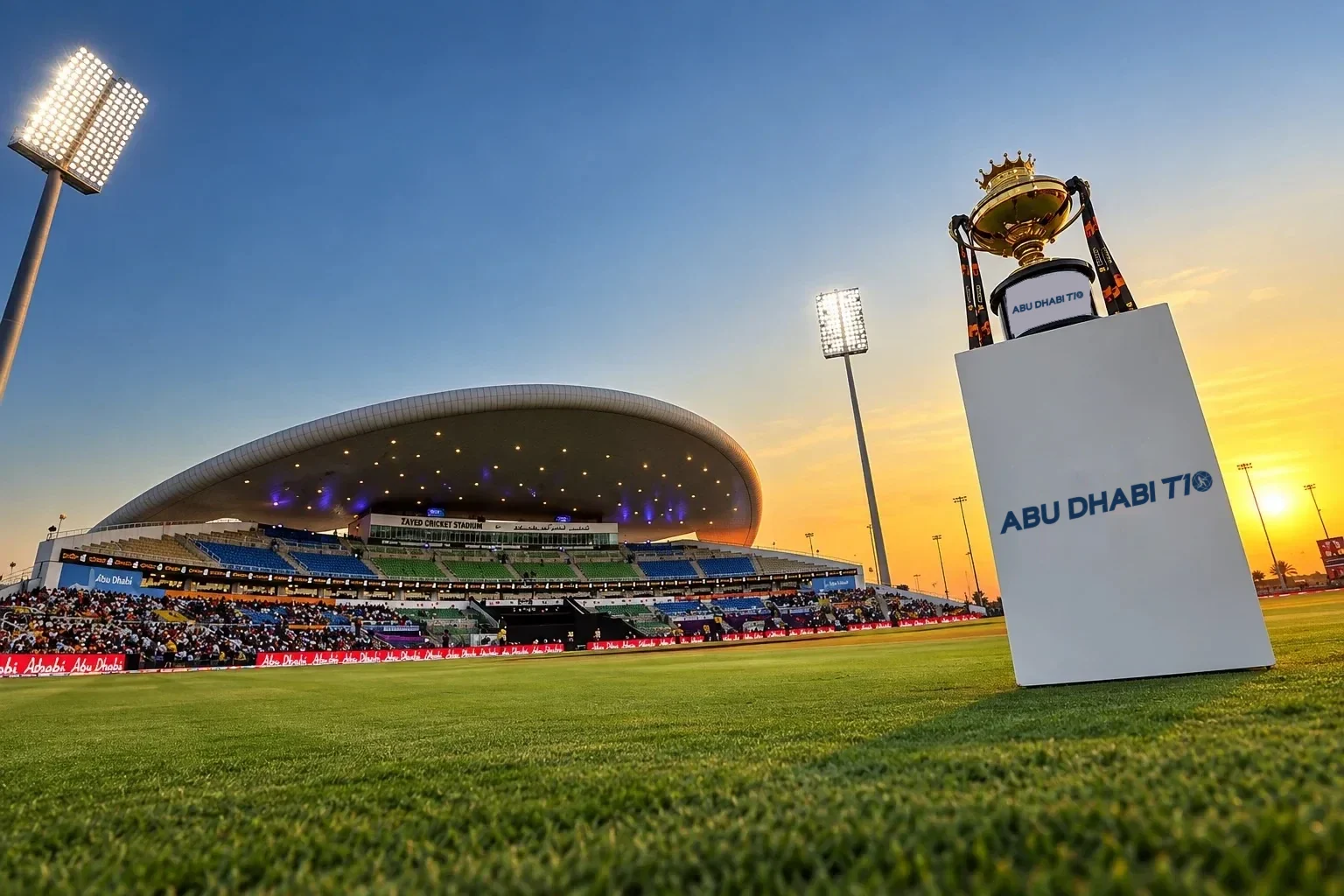 The Abu Dhabi T10 trophy at Zayed Cricket Stadium